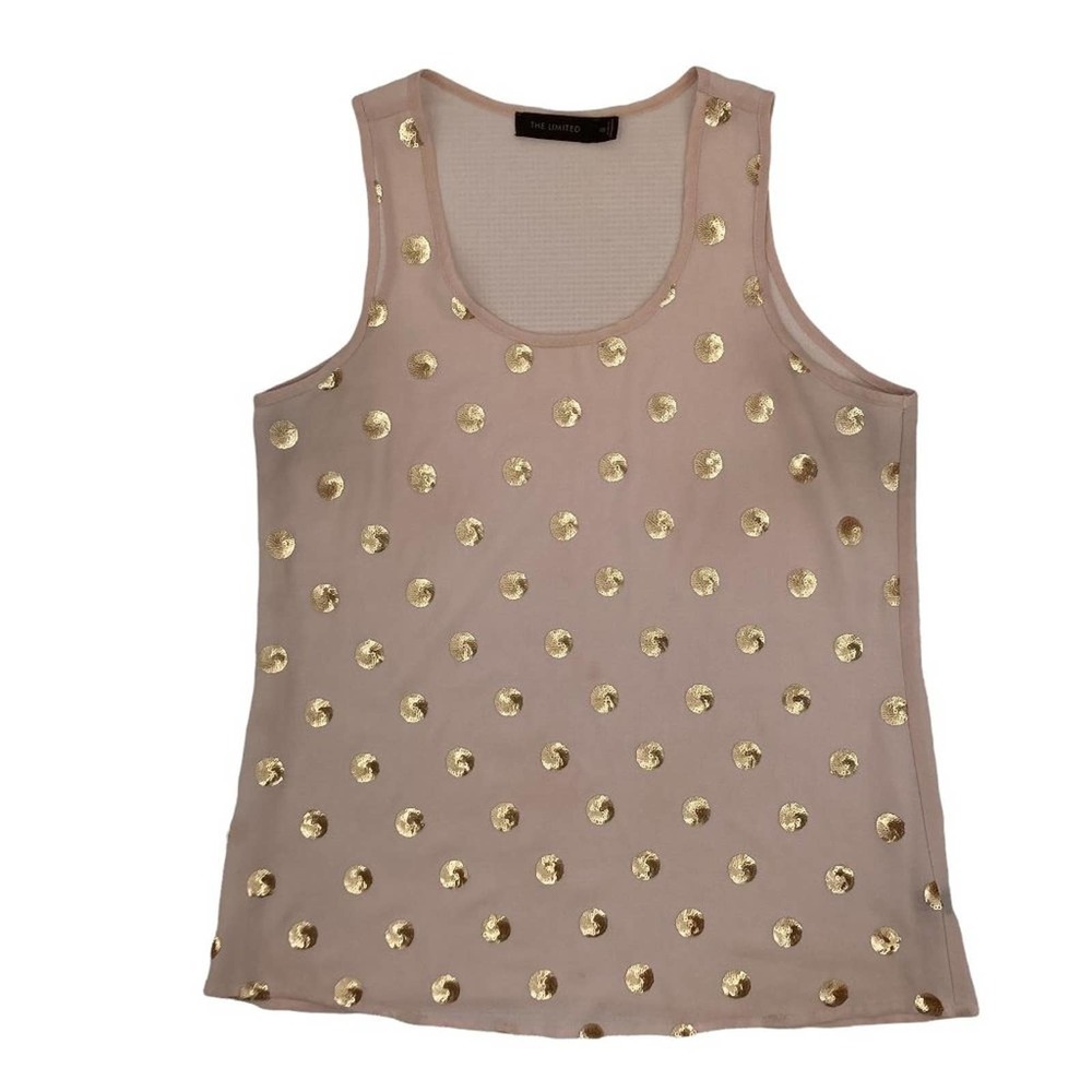 The Limited XS Embellished Sheer Nude Tank Top with Gold Sequins Polka Dots